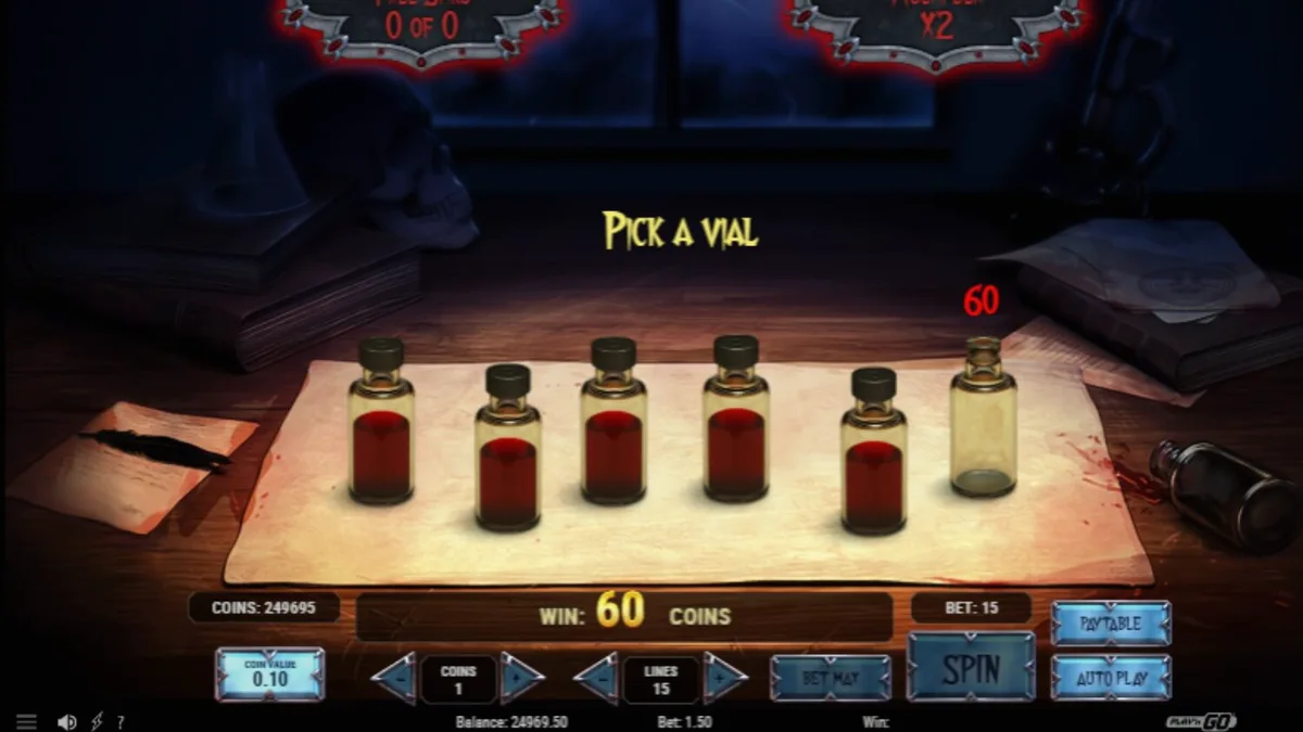 Interface do slot Wild Blood com tema de vampiros e estética gótica